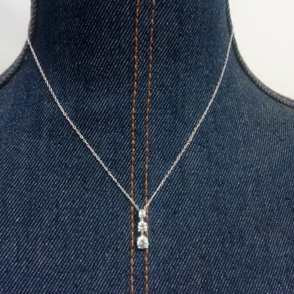 Three CZ Stone Sterling Silver Necklace Pendant NWOT